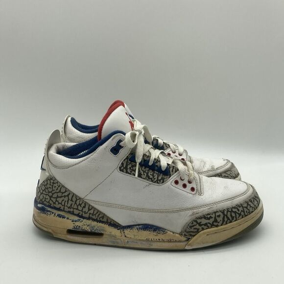 Mens Size 10.5 Jordan 3 Retro OG Mid True Blue Basketball Sneakers Shoes - Picture 1 of 11
